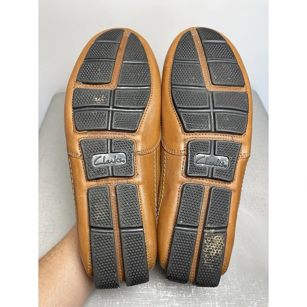 Clarks Ashmont Race Men's Tan Leather Loafers Driver Comfort Shoes 9 M